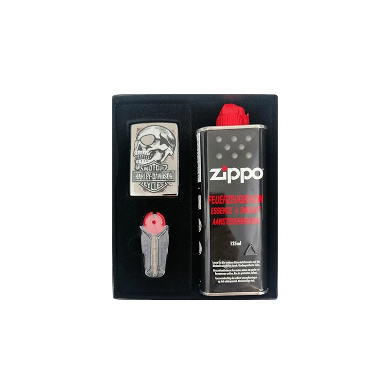 Zippo Set Skull black Harley Davidson