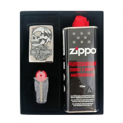 Zippo Set Skull black Harley Davidson