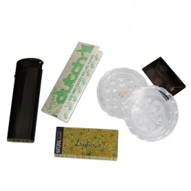 Set sklenené bongo, zapaľovač, drvička, papieriky, filtre, sitká Greenline 2