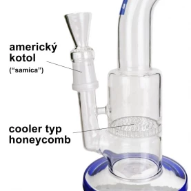 Sklenený Bong Honeycomb Bullet blue 23 cm - popisky
