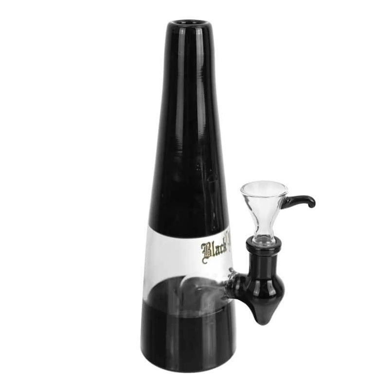 Sklenený bong Trommel High Black Olej a byliny 21,5 cm - pohľad zboku so šlukom na byliny
