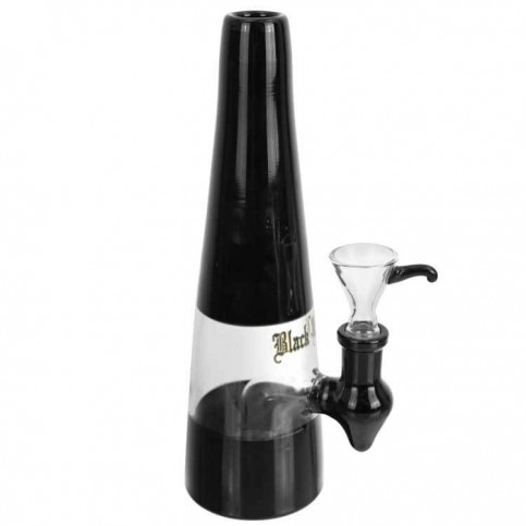 Sklenený bong Trommel High Black Olej a byliny 21,5 cm - pohľad zboku so šlukom na byliny