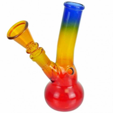 Sklenený bong Mini rasta blue 14,5 cm - pohľad zboku
