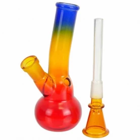 Sklenený bong Mini rasta blue 14,5 cm - šluk bonga a detail na bongo bez šluku a turbo