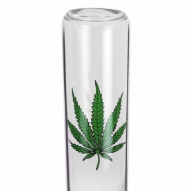 Sklenené bongo Ice Leaf 55 cm - detail na motív marihuanového listu na náustku bonga