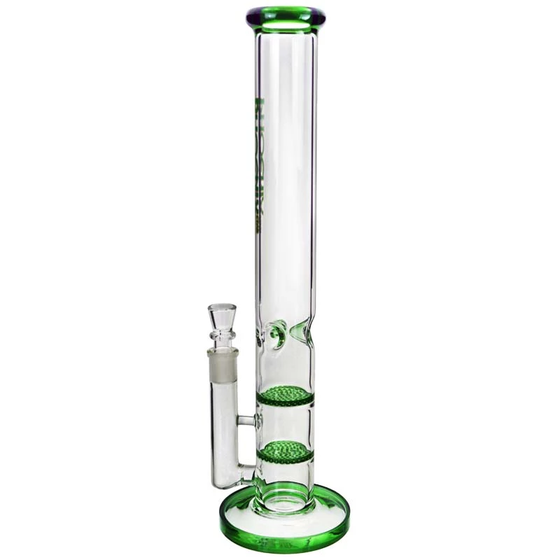 Sklenený bong Heavy Glass Green Honeycomb 44 cm - priehľadné sklenené bongo so zelenými prvkami - pohľad zboku