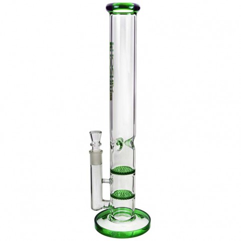 Sklenený bong Heavy Glass Green Honeycomb 44 cm - priehľadné sklenené bongo so zelenými prvkami - pohľad zboku
