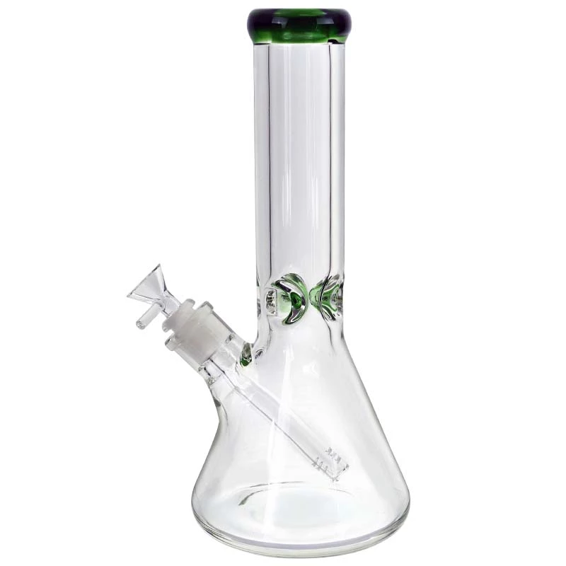 Sklenený bong Green ICE 30 cm - priehľadné bongo z hrubého skla zdobené zelenými prvkami - pohľad zboku Sklenený bong Green ICE 30 cm - priehľadné bongo z hrubého skla zdobené zelenými prvkami - pohľad zboku
