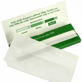 Cigaretové papieriky Vážka bez rožkov - otvorený booklet a ukážka papieriku
