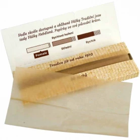 Cigaretové papieriky Vážka Nebielené - otvorený booklet a detail papieriku