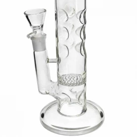 Sklenené bongo Candy clear 32 cm - detail spodnej časti bonga - vstavaný downpipe s kotlom, honeycomb cooler, spike výstupky