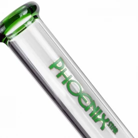 Sklenený bong Heavy Glass Green Honeycomb 44 cm - detail náustku a loga Pheonix