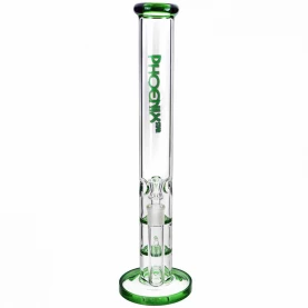 Sklenený bong Heavy Glass Green Honeycomb 44 cm - priehľadné sklenené bongo so zelenými prvkami - pohľad spredu