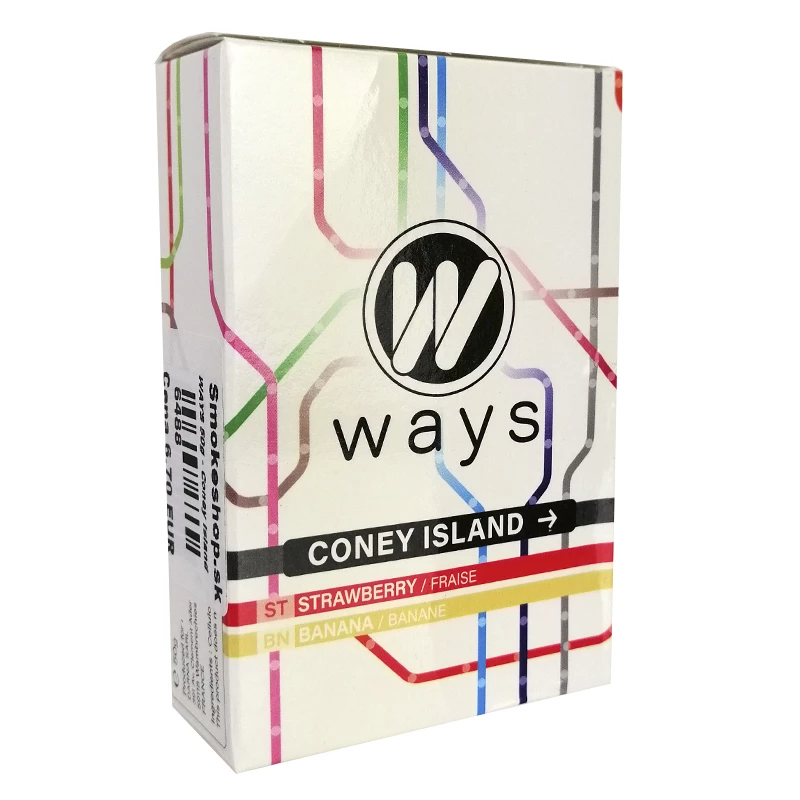 WAYS 50g tabamel - Beznikotínová náhrada (Celulóza bez nikotínu do vodnej fajky) - Coney Island (jahoda, banán)