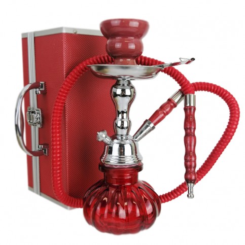 Vodná fajka mini Red + box - pohľad spredu aj s kufríkom