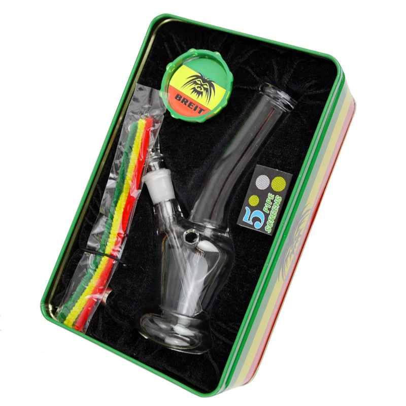 Bong set Breit 2 - sklenené bongo, šlukovka, drvička, sitká a fajkové čističe