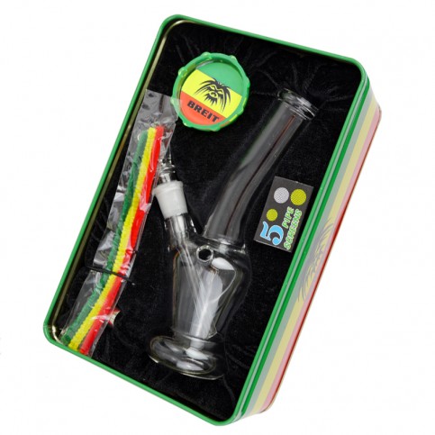 Bong set Breit 2 - sklenené bongo, šlukovka, drvička, sitká a fajkové čističe