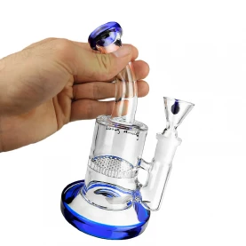 Bong sklo Black Leaf Honeycomb bubbler blue