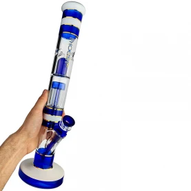 Sklenené bongo Phoenix 43cm - Modro-biele