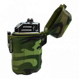 USB plazmový zapalovač Survival - Camo zelená USB port