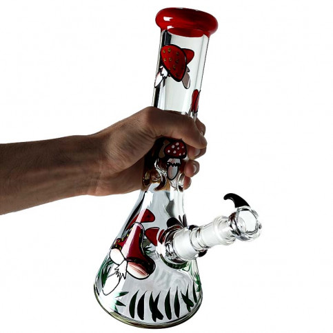 Sklenené bongo Beaker Mushroom Art 31cm - v ruke