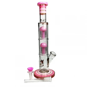 Sklenené bongo ružovej farby Phoenix double 8arm percs gold line - vybraný downpipe a šluk