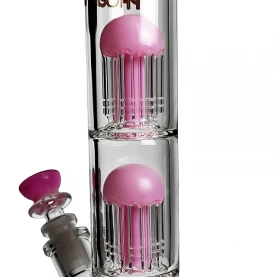 Sklenené bongo ružovej farby Phoenix double 8arm percs gold line - pohľad na 2krát 8-ramenný difúzor bonga