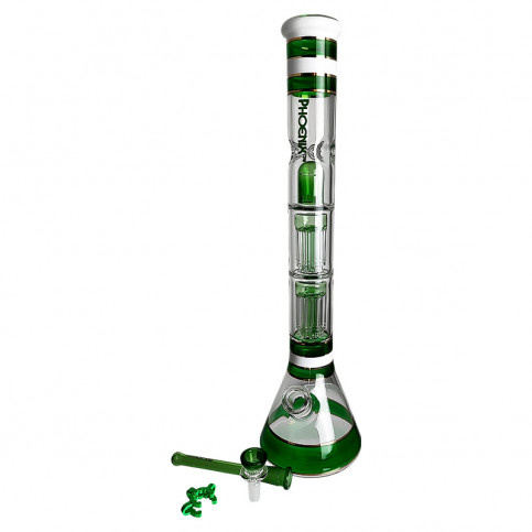 Sklenené bongo PHX double 8arm percs zelenej farby-vybraný down pipe a šluk