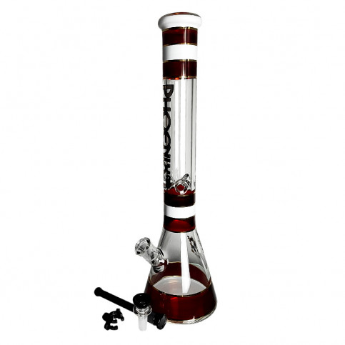 Sklenené bongo Phoenix beaker červenej farby -vybraný downpipe a šluk