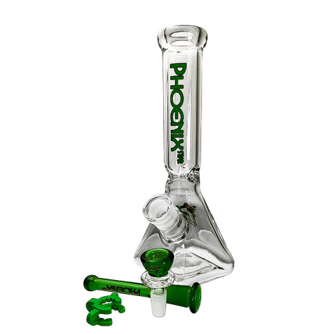 Sklenené bongo Phoenix square zelenej farby -vybraný downpipe a šluk