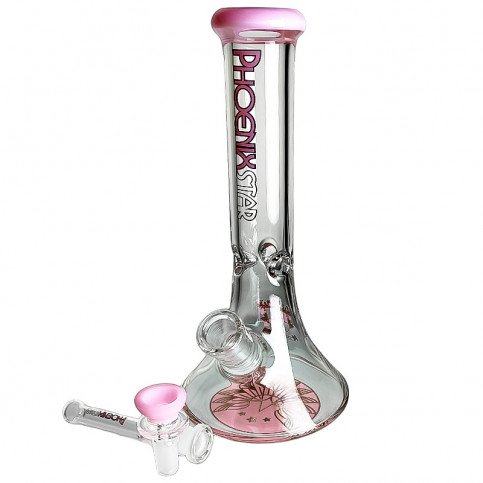 Sklenené bongo Phoenix Beaker ružovej farby -vybraný downpipe a šluk