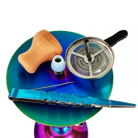 Vodná fajka KAYA INOX Carbonia 4S - Rainbow - rozložená korunka a položená na tanieri