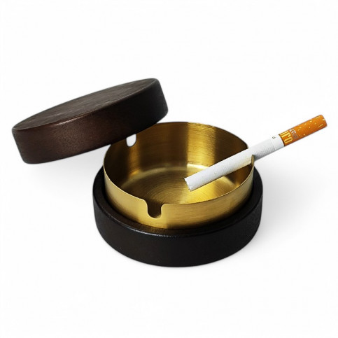 Popolník drevo / kov - Zlatý - s cigaretou