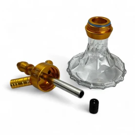 Vodná fajka AMY Deluxe Alu Brilli S gold - transparent -telo vodnej fajky, gumený difúzny náustok na ponornú tyč a váza