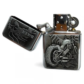 Benzínový zapaľovač Eagle & Bikers - otvorený