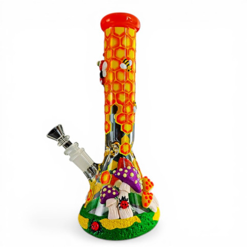 Sklenené  bongo Phoenix Art Honey Bees - zboku