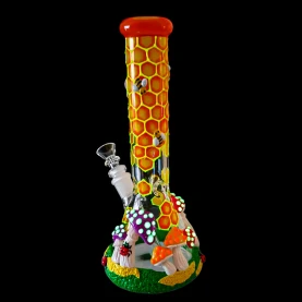 Sklenené  bongo Phoenix Art Honey Bees - v tme