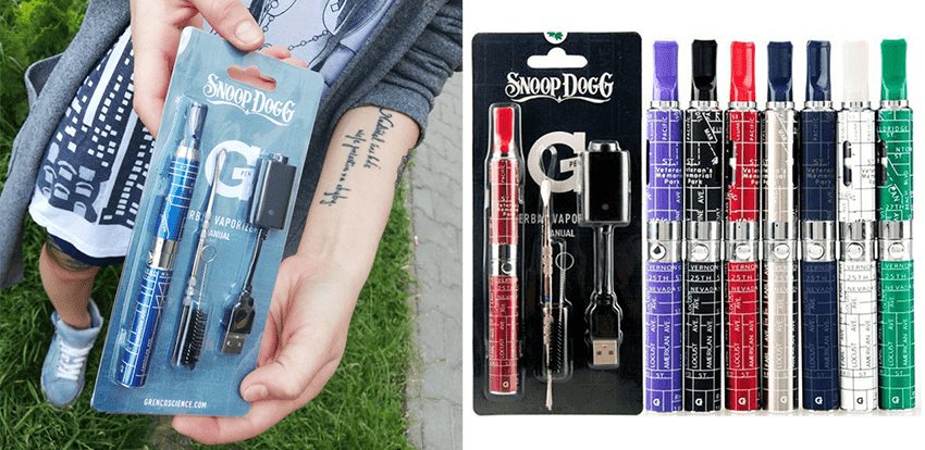 vaporizer Snoop Dogg herbal pen v originálnom balení a v ženskej ruke